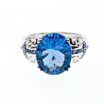 925 Sterling Silver Aquamarine & Iolite Ring Size 6.5