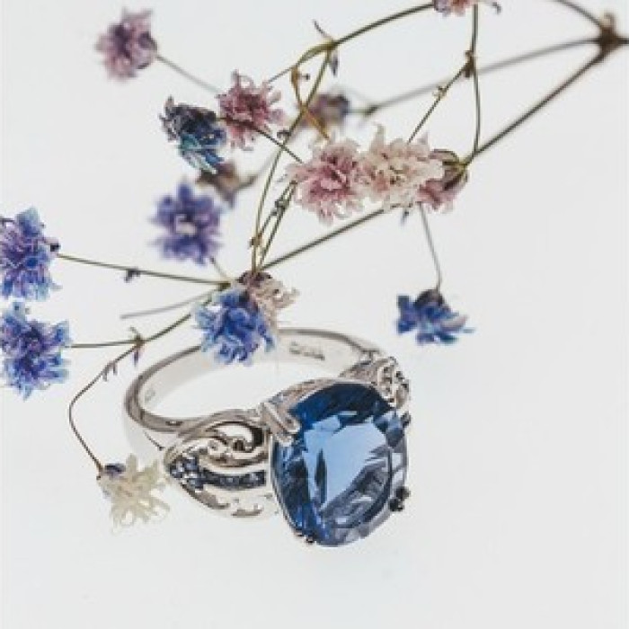 925 Sterling Silver Aquamarine & Iolite Ring Size 6.5