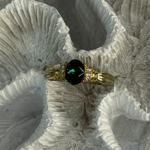Gold Plated Green CZ Ring Size 9