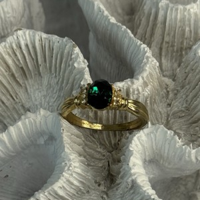 Gold Plated Green CZ Ring Size 9