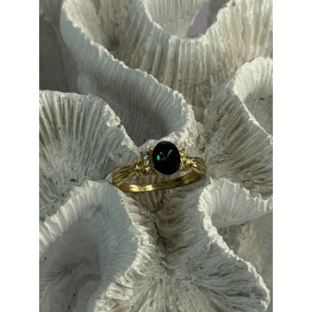 Gold Plated Green CZ Ring Size 9