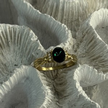 Gold Plated Green CZ Ring Size 9