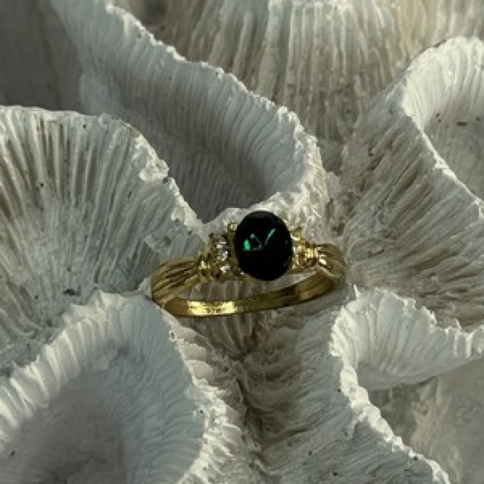 Gold Plated Green CZ Ring Size 9