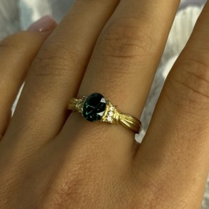 Gold Plated Green CZ Ring Size 9
