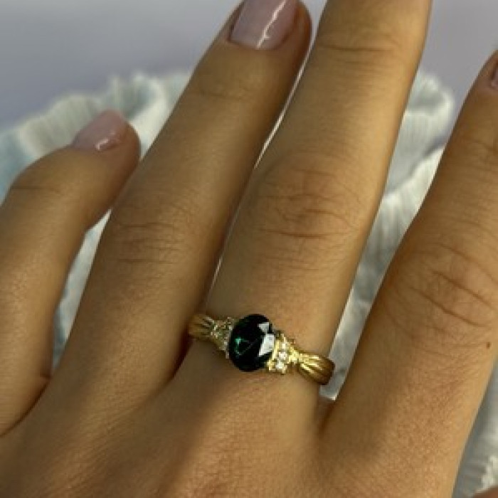 Gold Plated Green CZ Ring Size 9