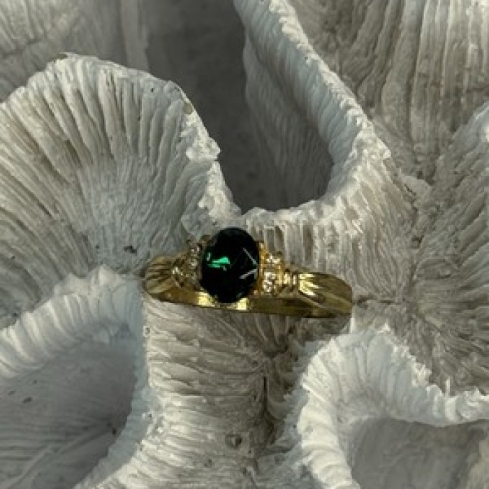 Gold Plated Green CZ Ring Size 9