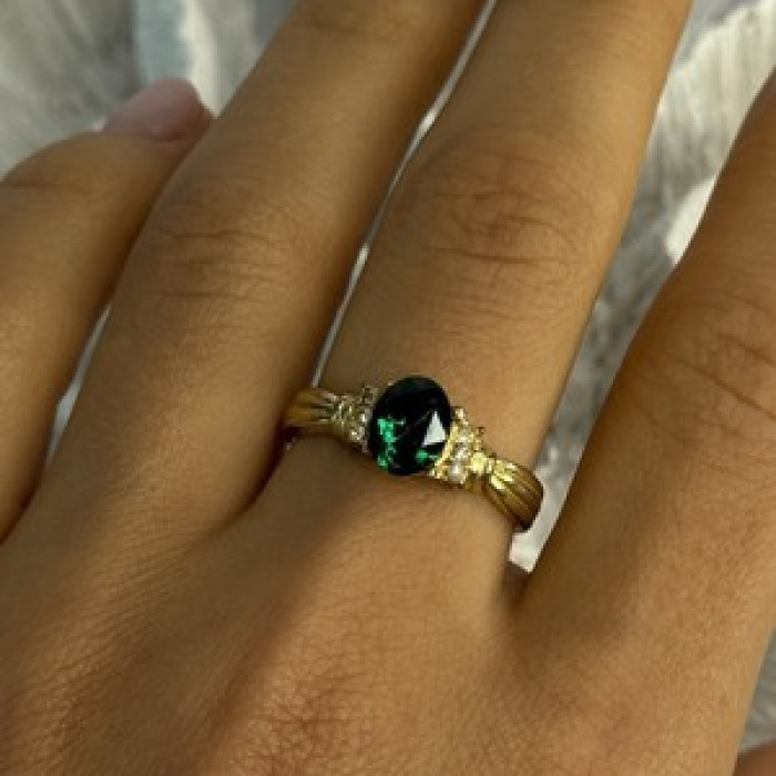 Gold Plated Green CZ Ring Size 9