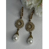 GOLD PLATED PEARL & CZ EARRINGS LENGTH 2.60 INCH