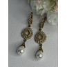 GOLD PLATED PEARL & CZ EARRINGS LENGTH 2.60 INCH