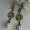 GOLD PLATED PEARL & CZ EARRINGS LENGTH 2.60 INCH