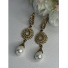 GOLD PLATED PEARL & CZ EARRINGS LENGTH 2.60 INCH