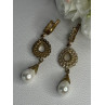 GOLD PLATED PEARL & CZ EARRINGS LENGTH 2.60 INCH