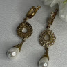 GOLD PLATED PEARL & CZ EARRINGS LENGTH 2.60 INCH