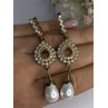 GOLD PLATED PEARL & CZ EARRINGS LENGTH 2.60 INCH