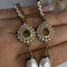 GOLD PLATED PEARL & CZ EARRINGS LENGTH 2.60 INCH