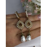 GOLD PLATED PEARL & CZ EARRINGS LENGTH 2.60 INCH