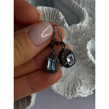 Vintage 925 Sterling Silver Blue Topaz Earrings Length 1.30 inch