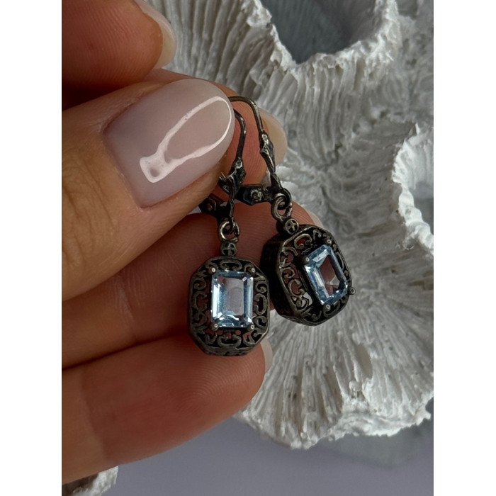 Vintage 925 Sterling Silver Blue Topaz Earrings Length 1.30 inch