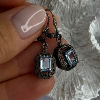 Vintage 925 Sterling Silver Blue Topaz Earrings Length 1.30 Inch