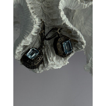 Vintage 925 Sterling Silver Blue Topaz Earrings Length 1.30 inch