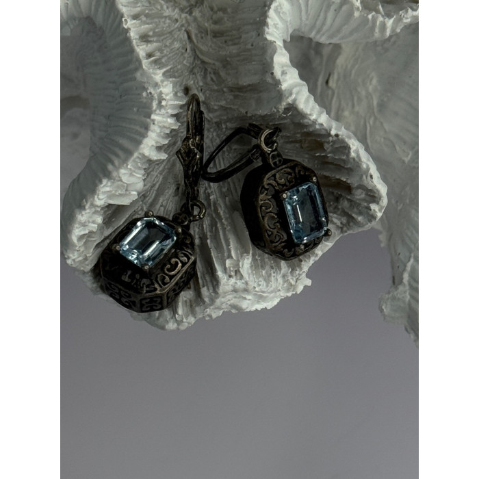 Vintage 925 Sterling Silver Blue Topaz Earrings Length 1.30 inch