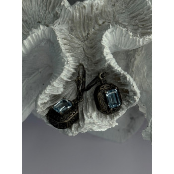 Vintage 925 Sterling Silver Blue Topaz Earrings Length 1.30 inch