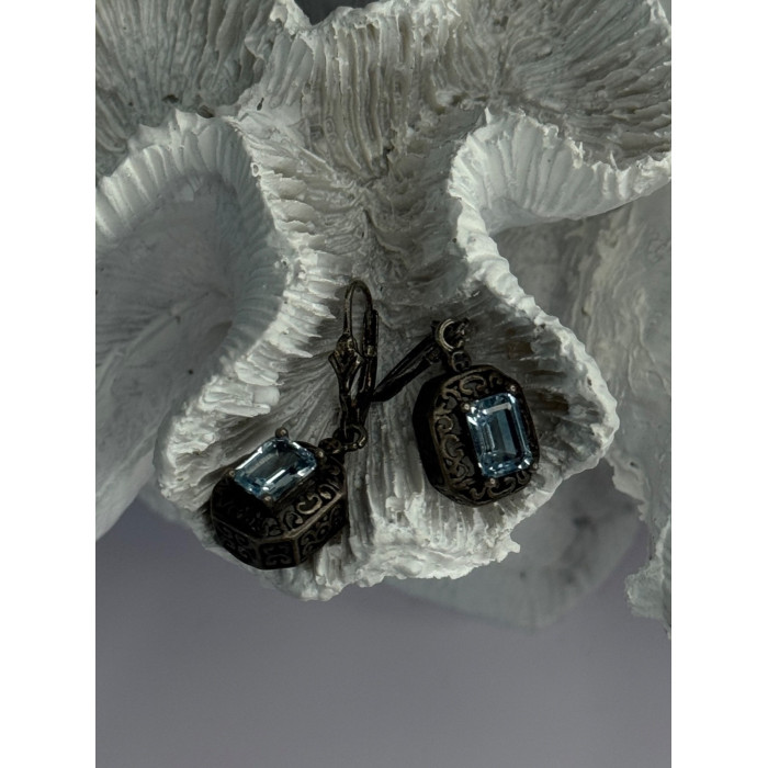 Vintage 925 Sterling Silver Blue Topaz Earrings Length 1.30 inch