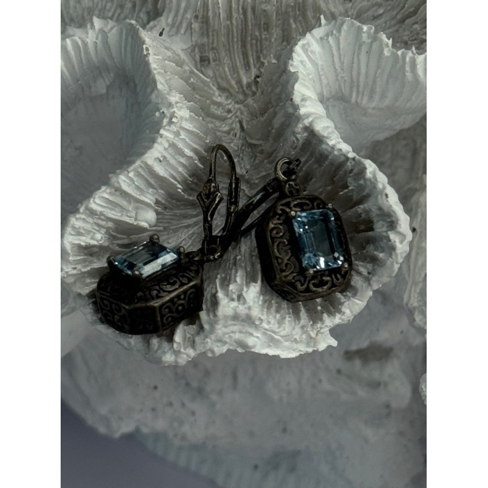 Vintage 925 Sterling Silver Blue Topaz Earrings Length 1.30 inch