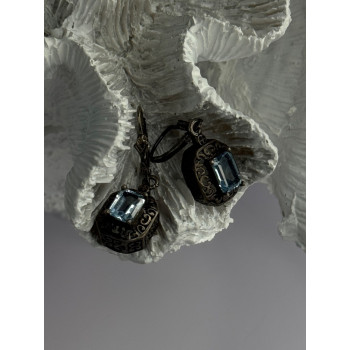 Vintage 925 Sterling Silver Blue Topaz Earrings Length 1.30 inch