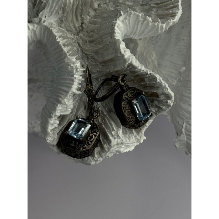 Vintage 925 Sterling Silver Blue Topaz Earrings Length 1.30 inch