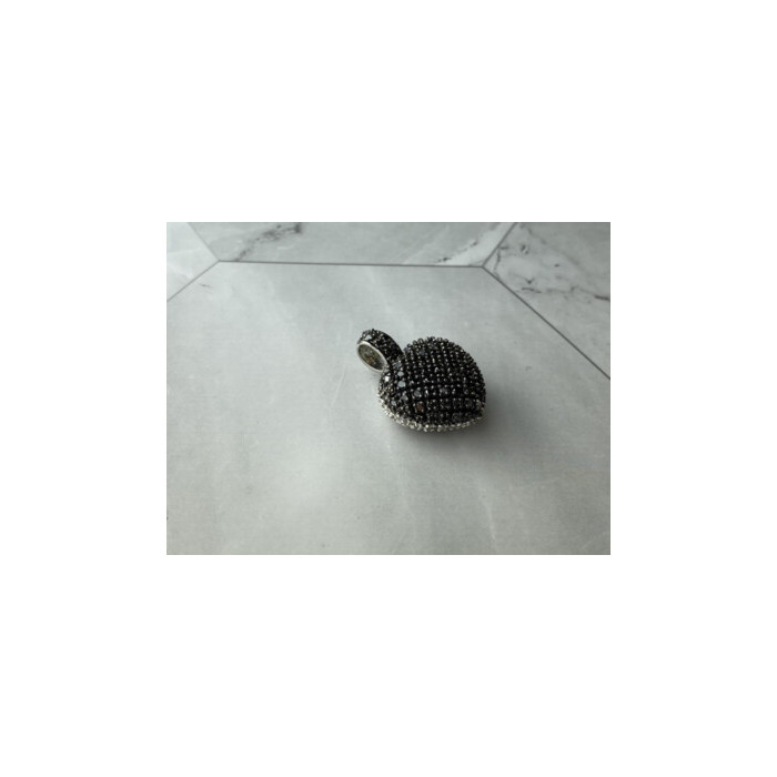 925 Sterling Silver White & Black Spinel Heart Pendant