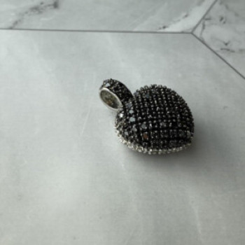 925 Sterling Silver White & Black Spinel Heart Pendant