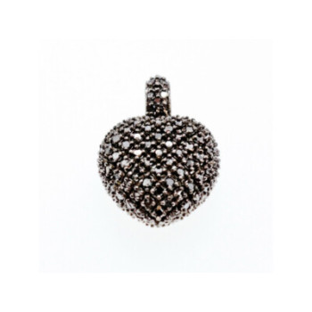 925 Sterling Silver White & Black Spinel Heart Pendant