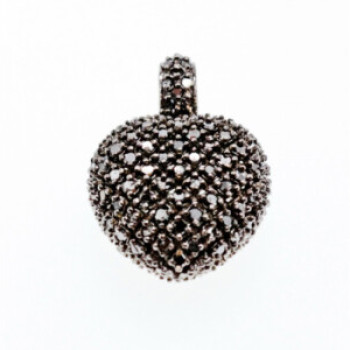 925 Sterling Silver White & Black Spinel Heart Pendant