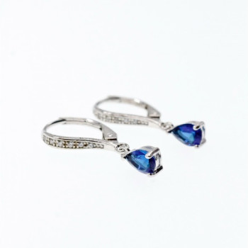 925 Sterling Silver Sapphire & CZ Earrings