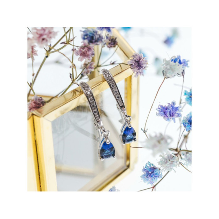 925 Sterling Silver Sapphire & CZ Earrings