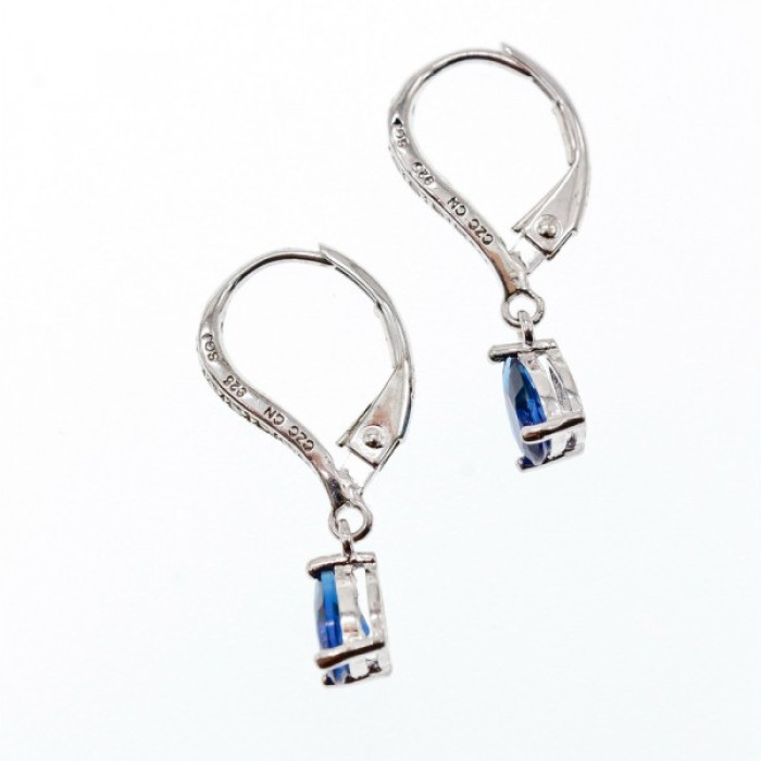 925 Sterling Silver Sapphire & CZ Earrings