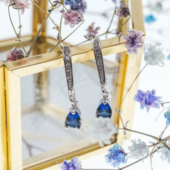 925 Sterling Silver Sapphire & CZ Earrings