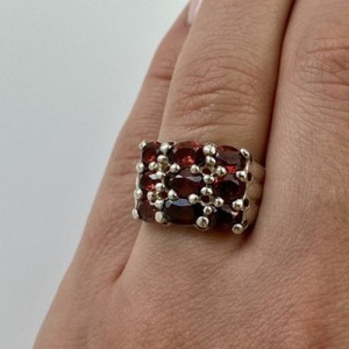 925 Sterling Silver Almandine Ring Size 8
