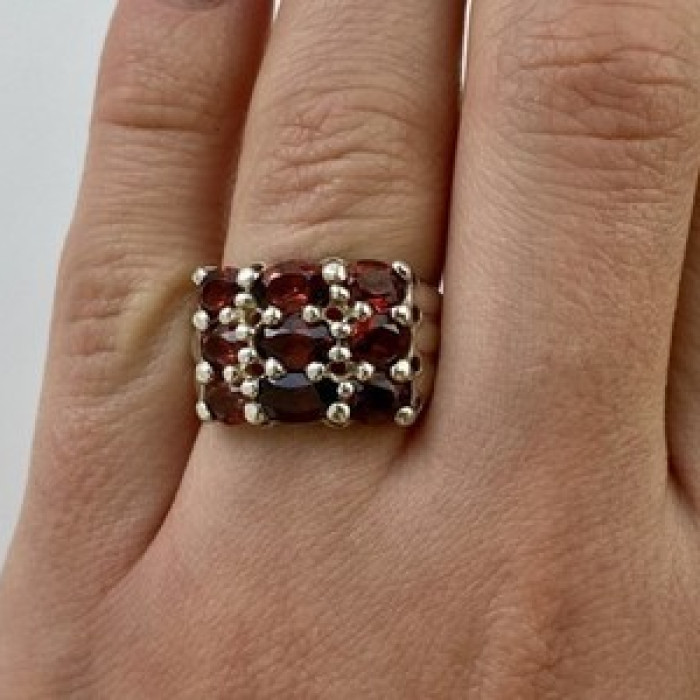 925 Sterling Silver Almandine Ring Size 8
