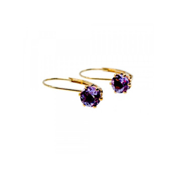925 Sterling Silver Gold Plated Purple CZ Classic Earrings