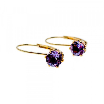 925 Sterling Silver Gold Plated Purple CZ Classic Earrings