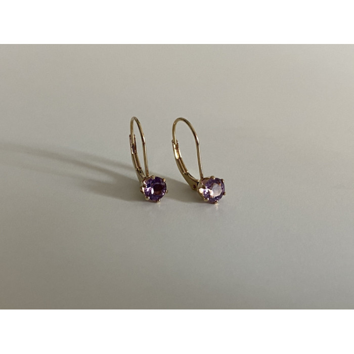 925 Sterling Silver Gold Plated Purple CZ Classic Earrings