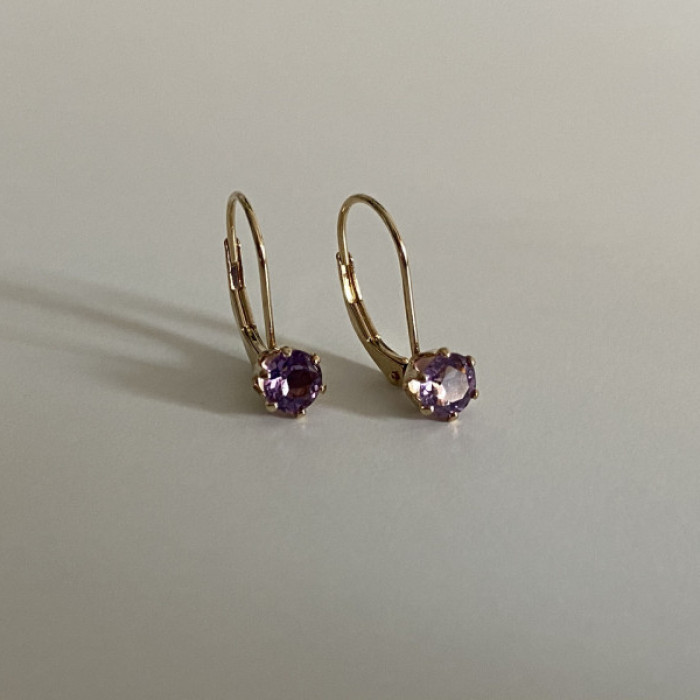 925 Sterling Silver Gold Plated Purple CZ Classic Earrings