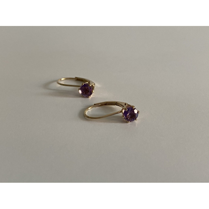 925 Sterling Silver Gold Plated Purple CZ Classic Earrings