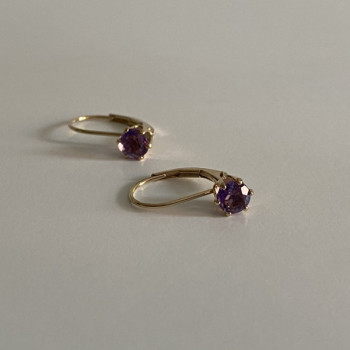 925 Sterling Silver Gold Plated Purple CZ Classic Earrings