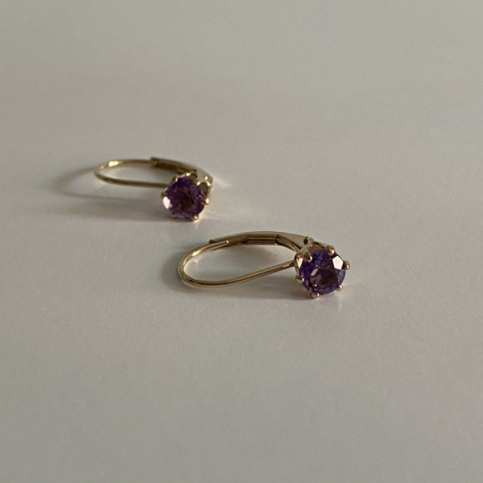 925 Sterling Silver Gold Plated Purple CZ Classic Earrings