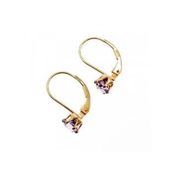 925 Sterling Silver Gold Plated Purple CZ Classic Earrings