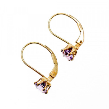 925 Sterling Silver Gold Plated Purple CZ Classic Earrings