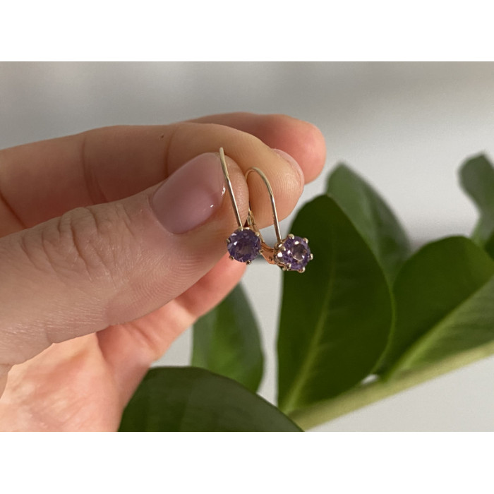 925 Sterling Silver Gold Plated Purple CZ Classic Earrings